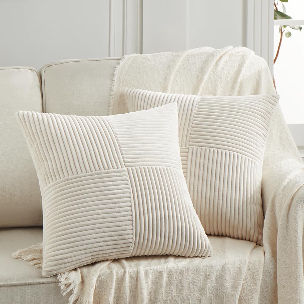 Fancy Homi 2 Packs Boho Cream Decorative Throw Pillow Covers 18x18 Inch for Living Room Couch Bed