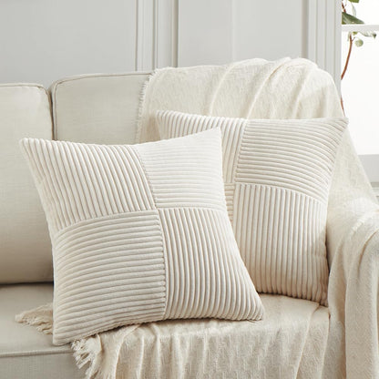 Fancy Homi 2 Packs Boho Cream Decorative Throw Pillow Covers 18x18 Inch for Living Room Couch Bed