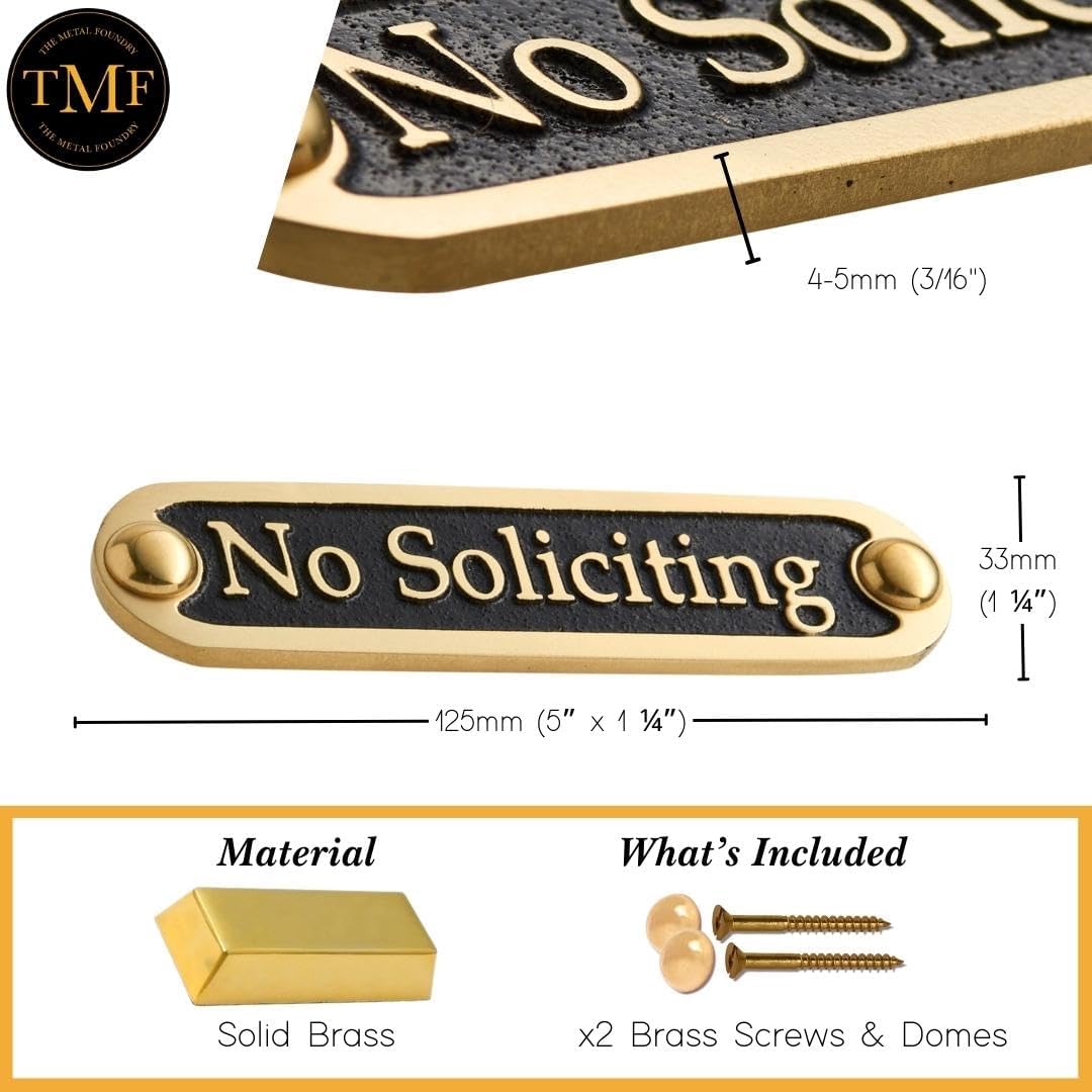 No Soliciting Brass Door Sign. Traditional Style Home Décor Wall Plaque Handmade By The Metal