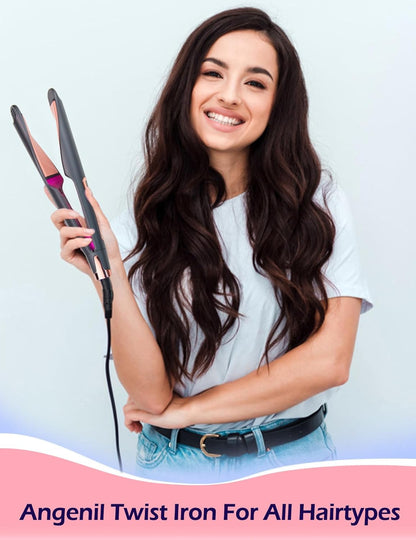ANGENIL Pro Twist Ceramic Flat Iron 1 Inch, Dual Voltage Hair Straightener and Curler 2 in 1