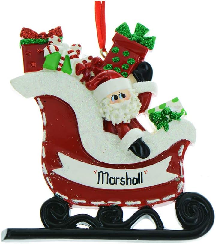 Personalized Christmas Ornaments 2024 - Customized Santa in Red Sleigh Keepsake Ornaments for