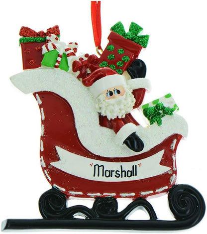 Personalized Christmas Ornaments 2024 - Customized Santa in Red Sleigh Keepsake Ornaments for