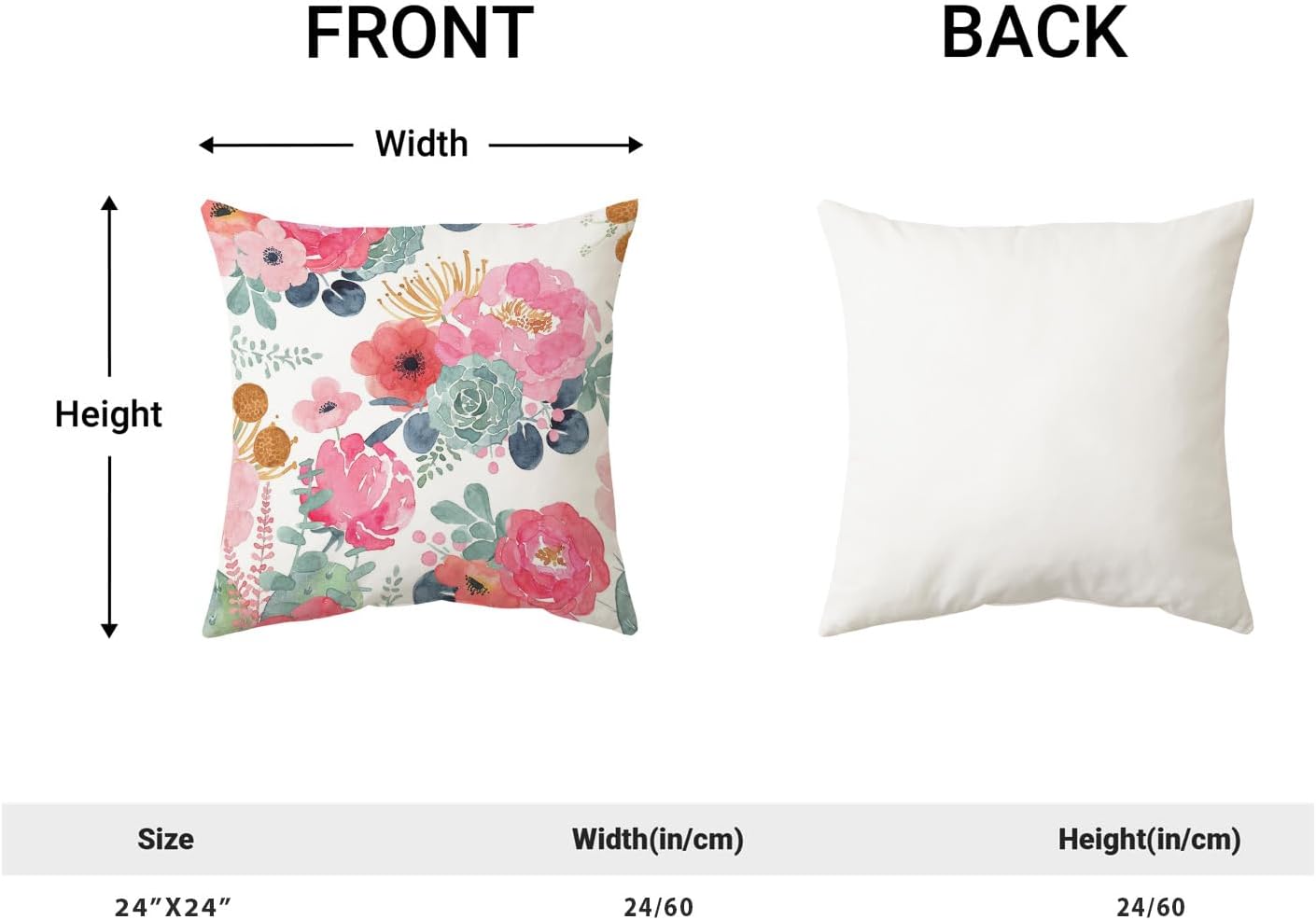 CXMEIFLY Spring Floral Pillow Covers 24 x 24 Inch Set of 2 for Watercolor Pink Flowers Decor Throw
