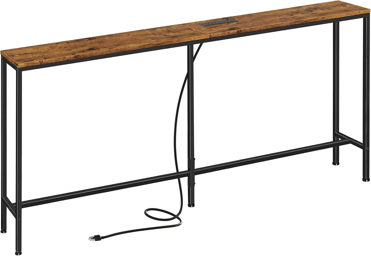 SUPERJARE 70 Inch Console Table with Outlet, Sofa Table with Charging Station, Narrow Entryway