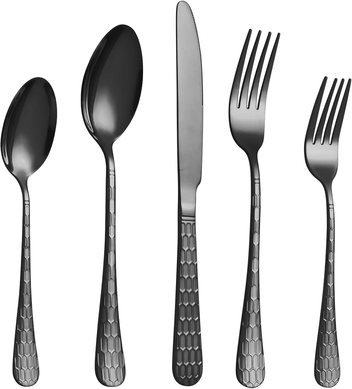 20 Pcs Black Silverware Set for 4 with Water Cube Handle design, Food Grade Stainless Steel