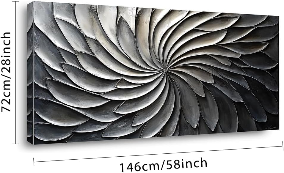 LASMOND Abstract Black and White Wall Art for Living Room Modern Canvas Print Painting Lines Flower