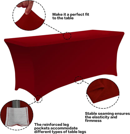 IVAPUPU 2 Pack 6FT Table Cloth for Rectangular Fitted Events Stretch Burgundy Table Covers Washable
