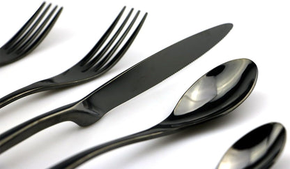 JASHII 18/10 Stainless Steel 20 Piece Mirror Polished Black Flatware Set,Dinner Knife Fork Salad