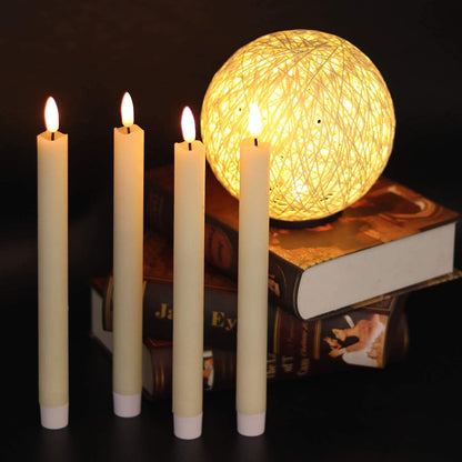 GenSwin Flameless Ivory Taper Candles Flickering with 10-Key Remote, Battery Operated Led Warm 3D