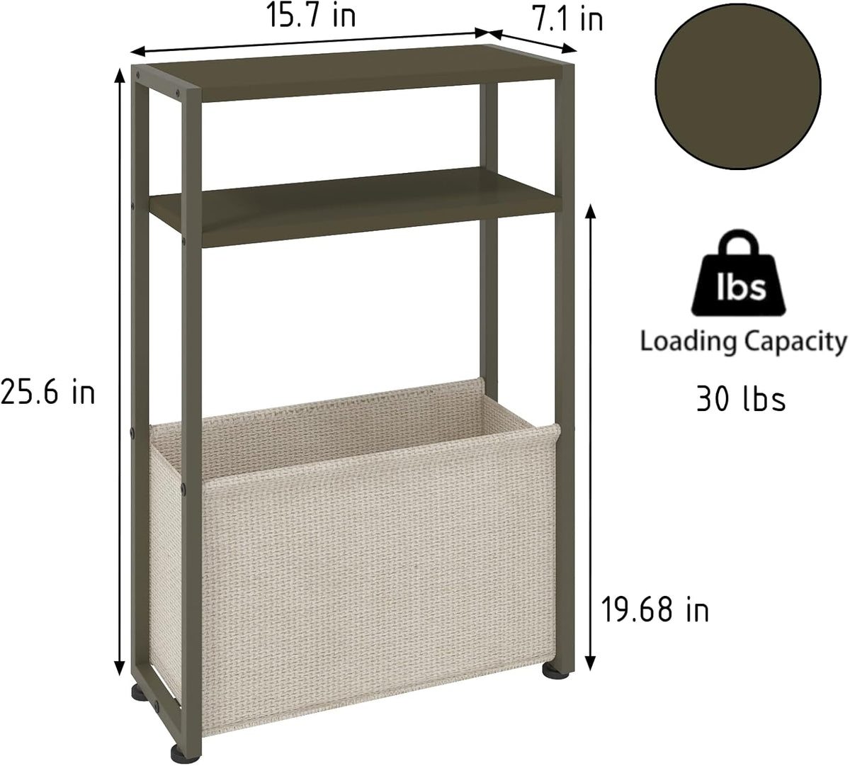 Narrow Side Table, Slim End Tables with Fabric Basket, Skinny Table for Small Spaces, Thin Bedside