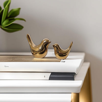 Small Animal Statues, Gold Bird Figurines Home Decor, Modern Home Decorative, Ceramic Decor for