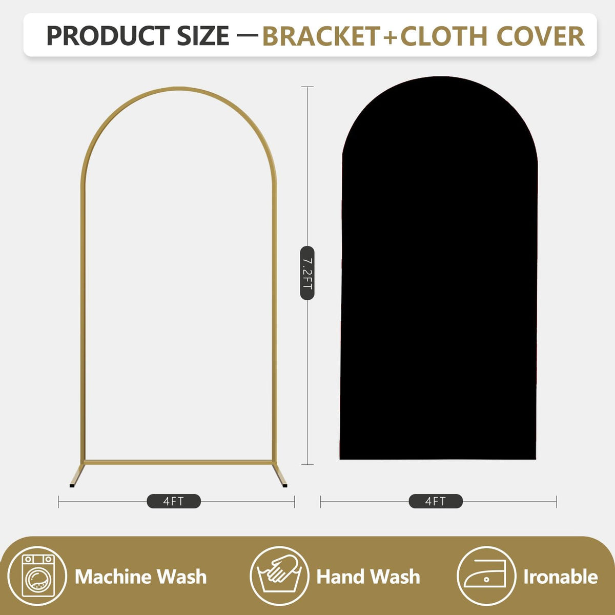 Arch Backdrop Stand and Cover Set, Metal Balloon Arch Backdrop 7.2ft, Gold Arched Stand Frame for