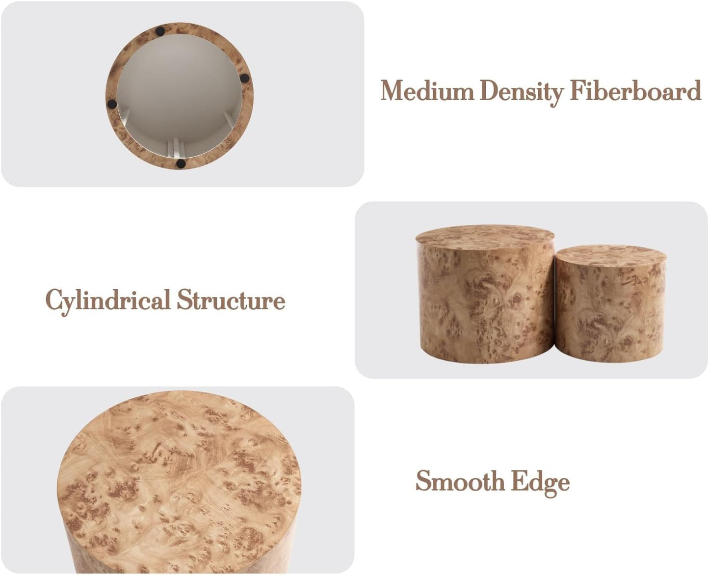 EALSON Nesting Coffee Tables Set of 2 Farmhouse Small Round End Tables Modern Wood Circle Side