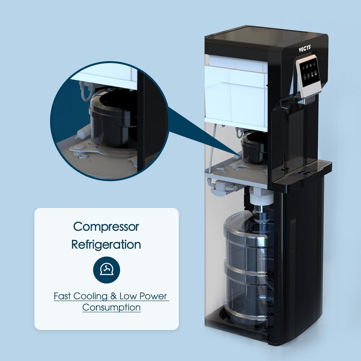 VECYS Bottom Loading Water Cooler with Ice Maker, Cold Water Supply with 18LBS Daily Ice Making