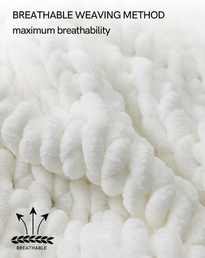 YnM Chunky Throw Blanket, Medium-Weight, Hand Knitted with Chenielle Yarn, Skin Friendly