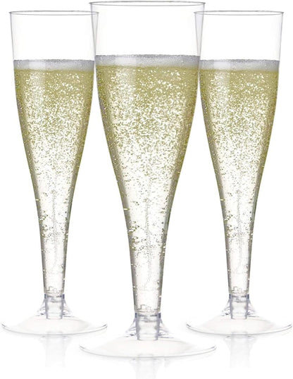 Prestee Set of 200 Plastic Champagne Flutes - Clear Champagne Glasses for Parties, Weddings, Events