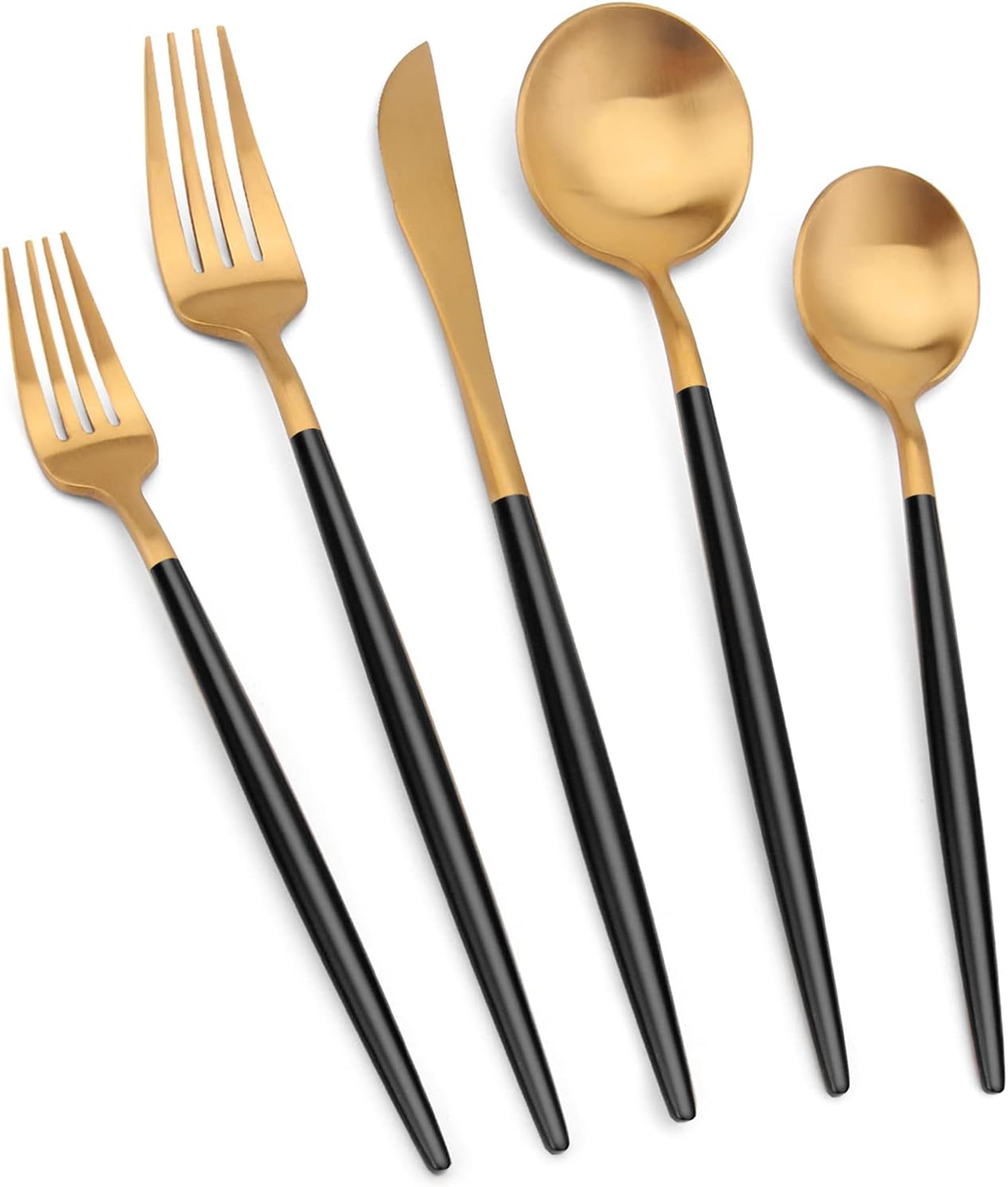 Matte Gold Silverware Set with black handle, Vanys 20 Piece Stainless Steel Cutlery Flatware Set
