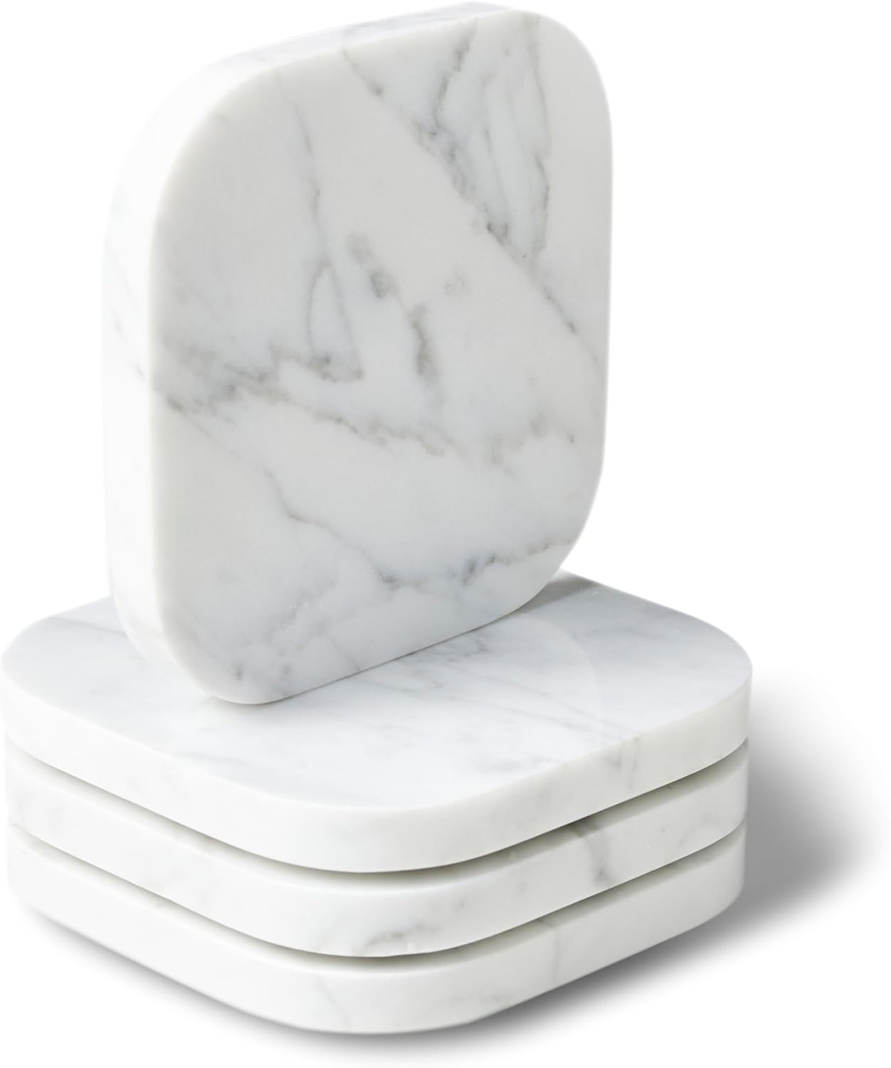 𝐋𝐮𝐱𝐮𝐫𝐲 𝐈𝐭𝐚𝐥𝐢𝐚𝐧 100% Marble Tile Coasters – Set of 4 – Square Modern Bar Coasters for