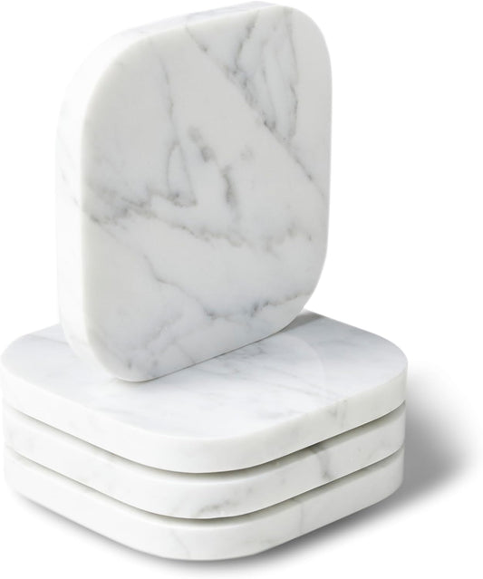 𝐋𝐮𝐱𝐮𝐫𝐲 𝐈𝐭𝐚𝐥𝐢𝐚𝐧 100% Marble Tile Coasters – Set of 4 – Square Modern Bar Coasters for