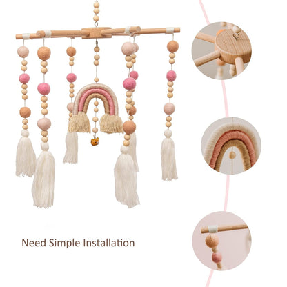Baby Crib Mobile,Crib Mobile Wooden Mobile with Colorful Cotton Ball Wool Felt Ball Boho Baby