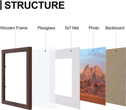 Vittanly 8x10 Picture Frames Set of 9, Shatter Resistant Plexiglass, Display 5x7 Pictures with Mat