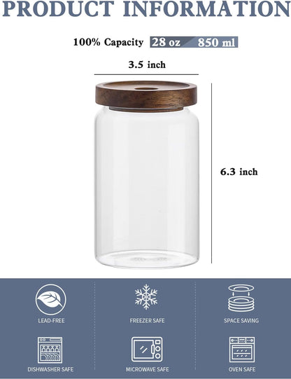 Kanwone Glass Storage Containers Set of 6, 28 Ounce Airtight Food Storage Containers with Bamboo
