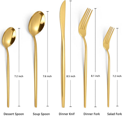 Gold Silverware Set, KassKa 40 Pieces Flatware Cutlery Set, Stainless Steel Utensils Set Spoon Fork
