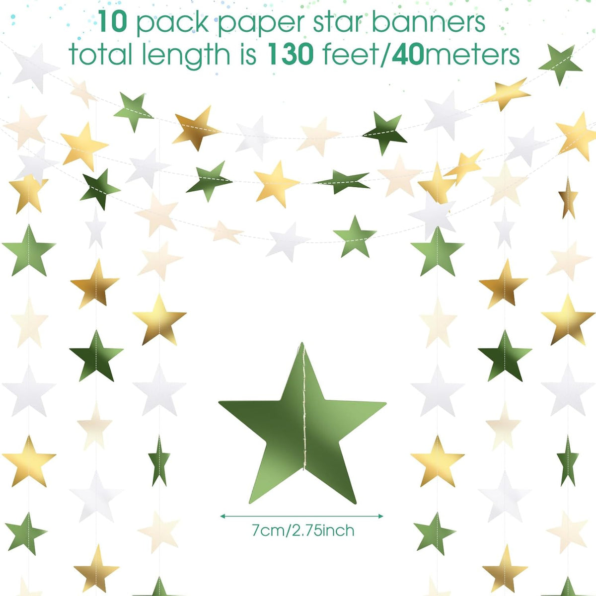 Patelai Glitter Star Garland Banner Decor 130 Feet Star Hanging Bunting Banner Twinkle Backdrop for