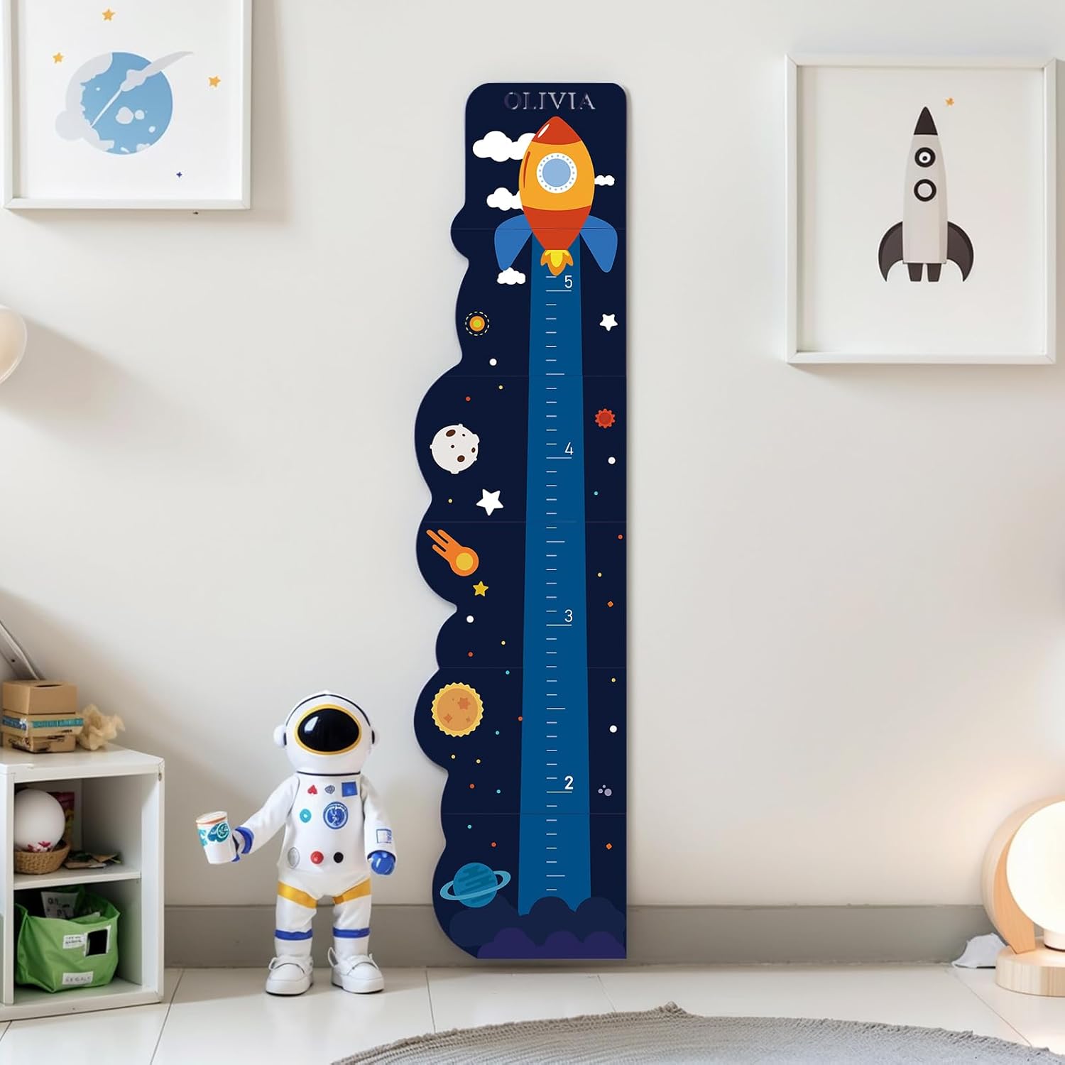 Personalized Name Growth Chart for Wall, Rocket Wood Height Chart for Kids, Height Measurement for