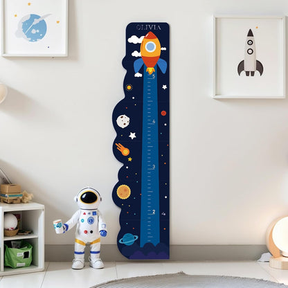 Personalized Name Growth Chart for Wall, Rocket Wood Height Chart for Kids, Height Measurement for
