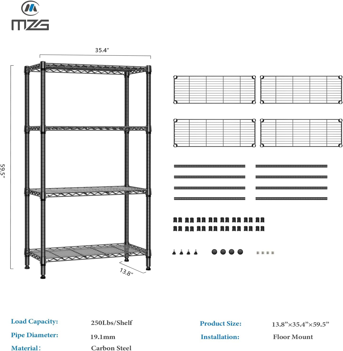 1000 lbs 4 Tier Shelf Metal Storage Shelves Shelving Wire Rack Heavy Duty Closet Organizers for