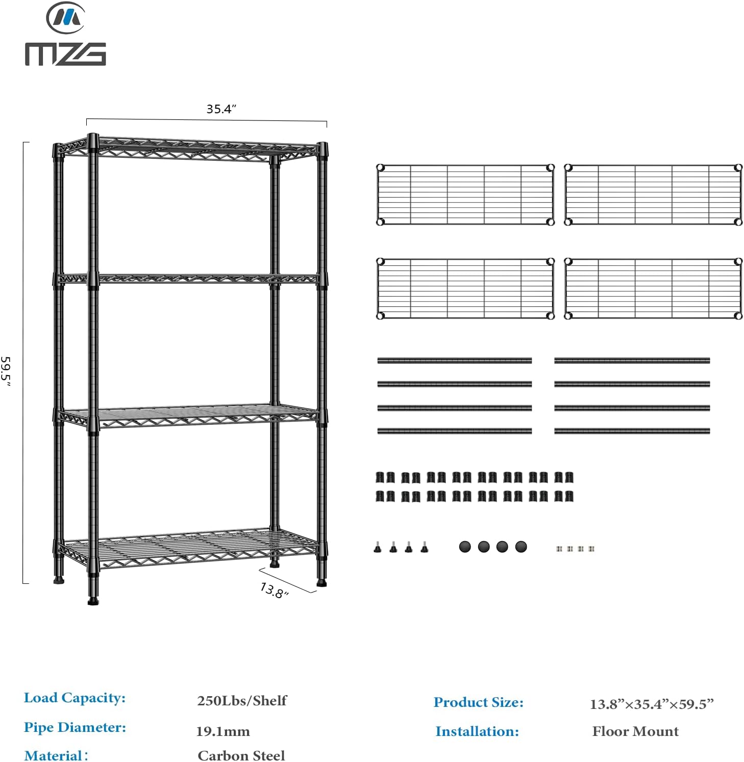 1000 lbs 4 Tier Shelf Metal Storage Shelves Shelving Wire Rack Heavy Duty Closet Organizers for