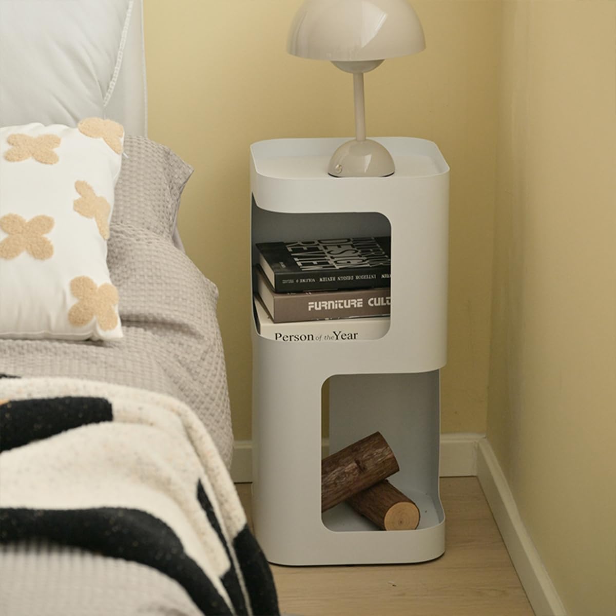 Modern Side Table,Small end Table for Small Spaces,Metal nightstand with Storage Shelf,Space-Saving