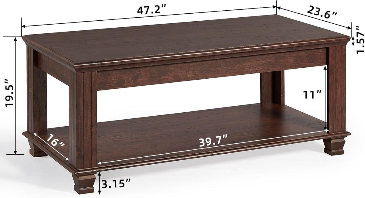 Farmhouse Coffee Tables for Living Room,Square Living Room Tables with Open Storage Shelf,Large