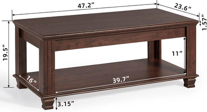 Farmhouse Coffee Tables for Living Room,Square Living Room Tables with Open Storage Shelf,Large