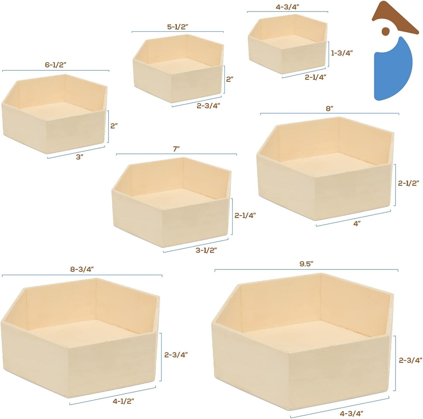 Wooden Hexagon Floating Shelves with Backs, 2 Sets of 7, Unfinished for Crafts and DIY Wall Décor: