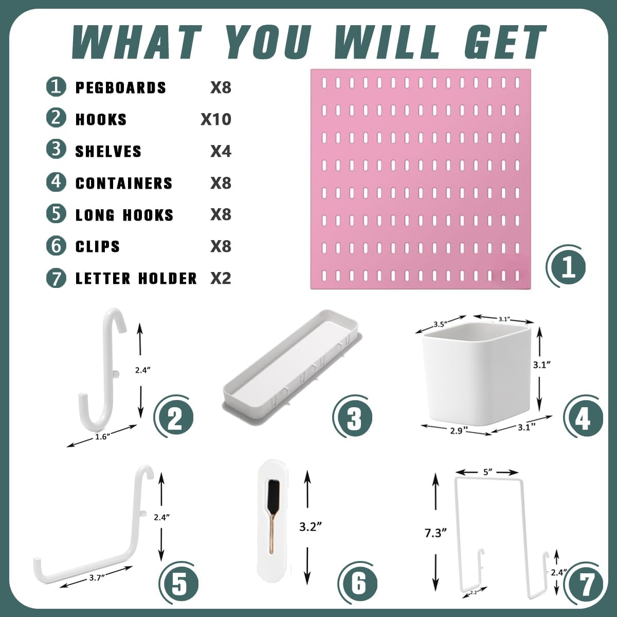 Pegboard Combination Kit, 25.2" x 50.4" Wall Mounted Storage Set with 8 Pegboards & 40 Accessories