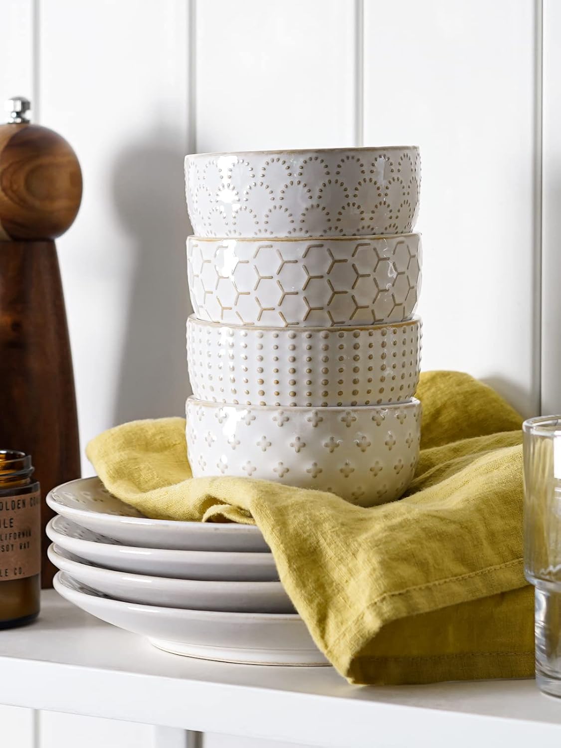 LE TAUCI 3.5 Inch Small Bowls, TINY Embossed Ceramic Dip Bowls, Sauce Dishes, Condiment Cups for