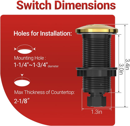 APIELE Garbage Disposal Air Switch Kit, Sink Top Push Button Switch for Food Waste Disposer, UL