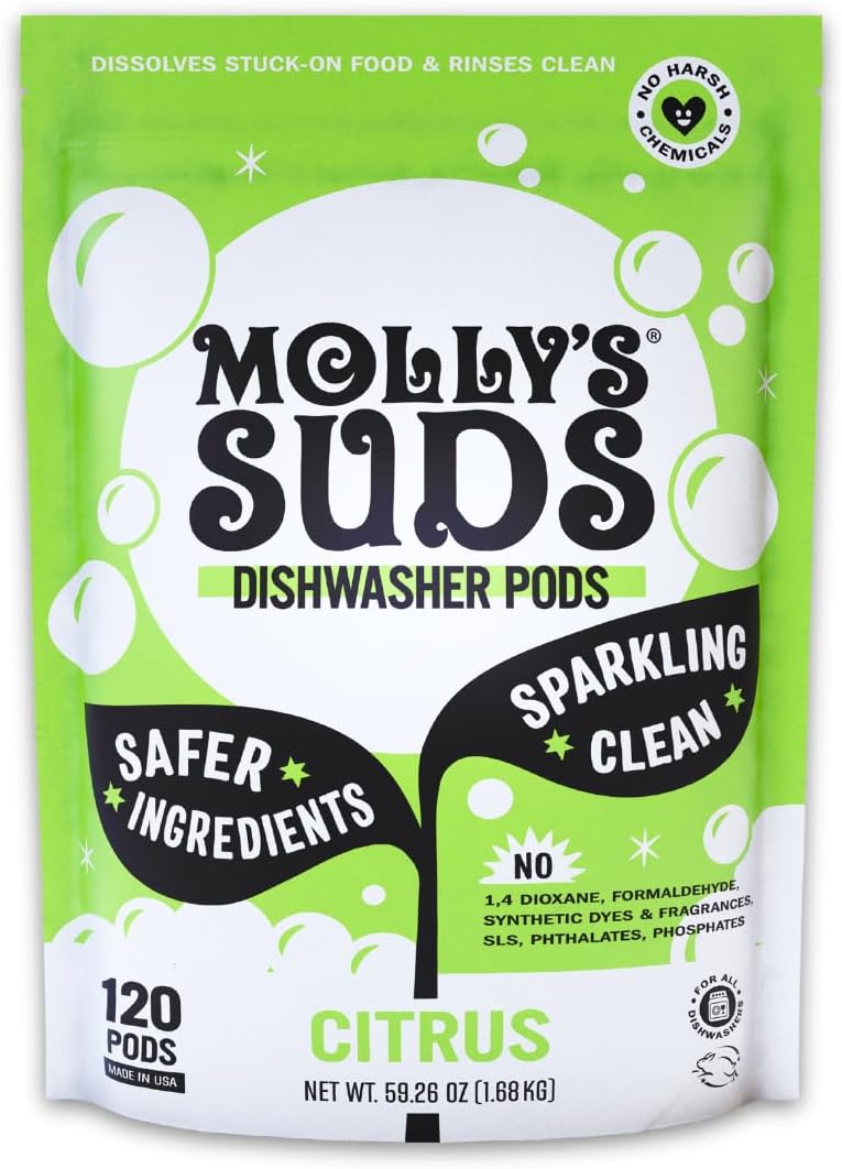 Molly's Suds Dishwasher Pods | Clean Dishwasher Detergent, Cuts Grease & Rinses Clean