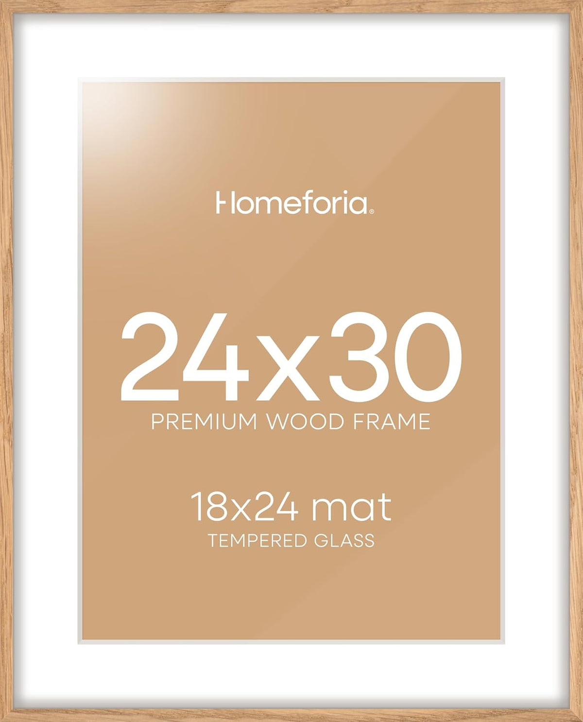 Homeforia 24x30 Picture Frame Wood, High End Natural Oak 24 x 30 Frame with Mat 18 by 24, 24x30