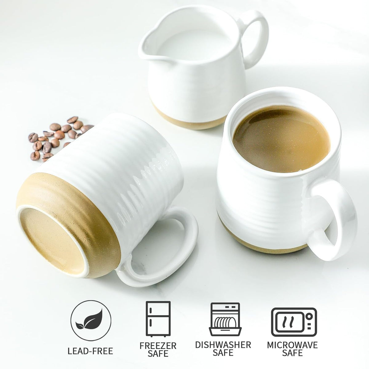 Hasense Coffee Mugs Set of 6, 15 oz Ceramic Coffee Cups with Comfortable Handle, Classic White Mug