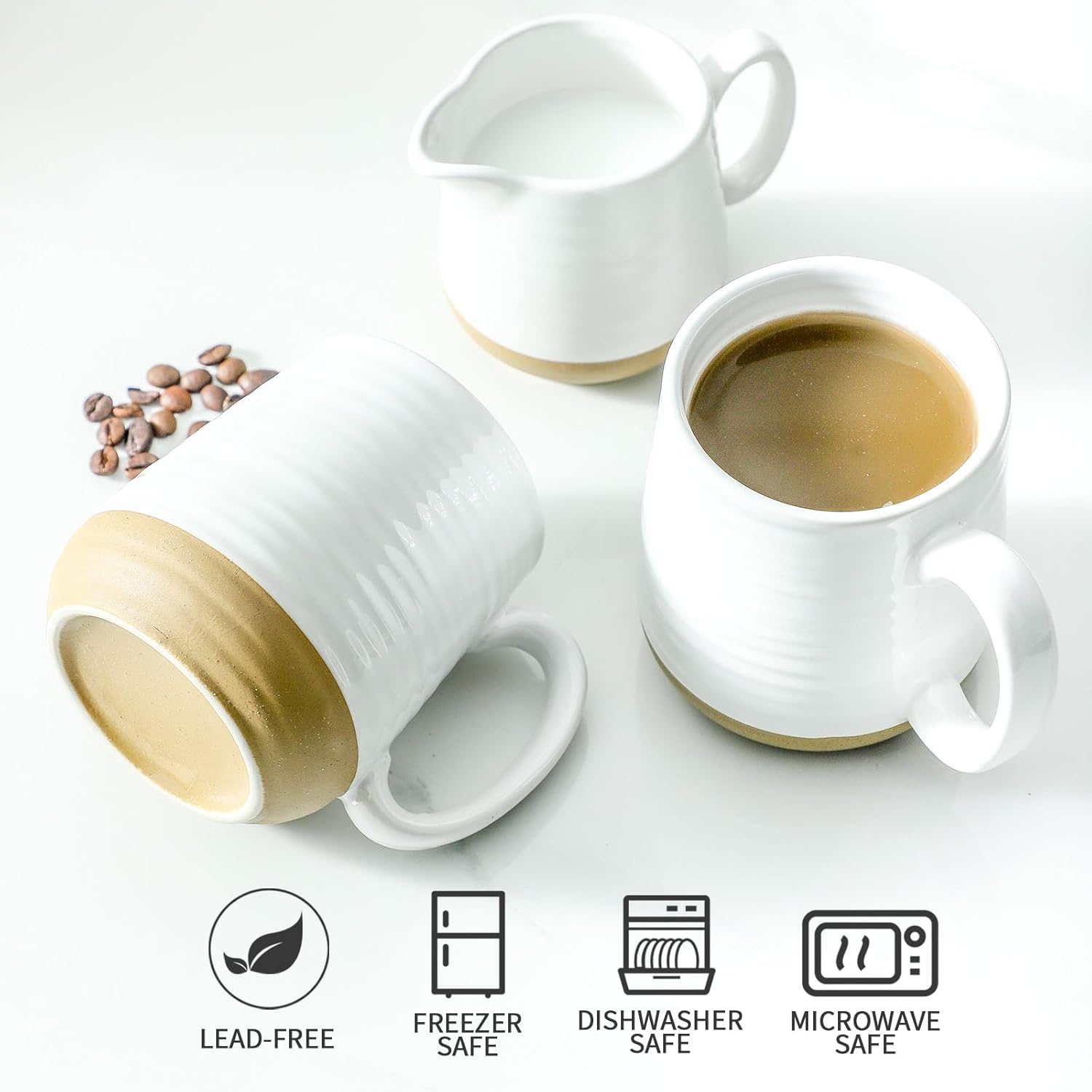 Hasense Coffee Mugs Set of 6, 15 oz Ceramic Coffee Cups with Comfortable Handle, Classic White Mug