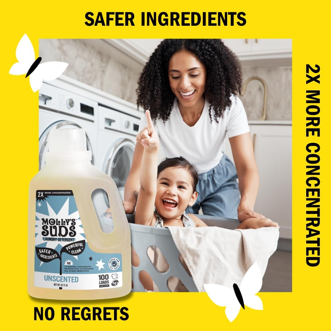 Molly's Suds Liquid Laundry Detergent | Clean Laundry Detergent Soap for Sensitive Skin | 2x