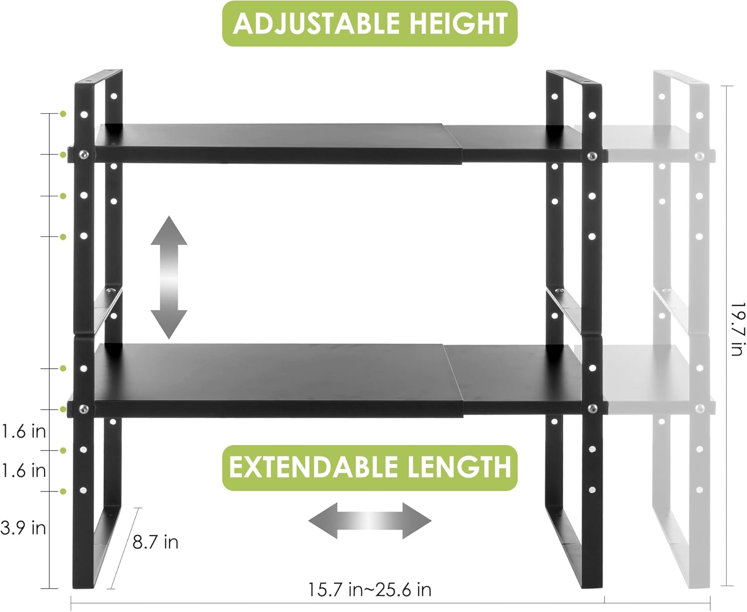 Expandable Cabinet Shelf Organizer Rack, Stackable Kitchen Countertop Organizer Storage Shelves