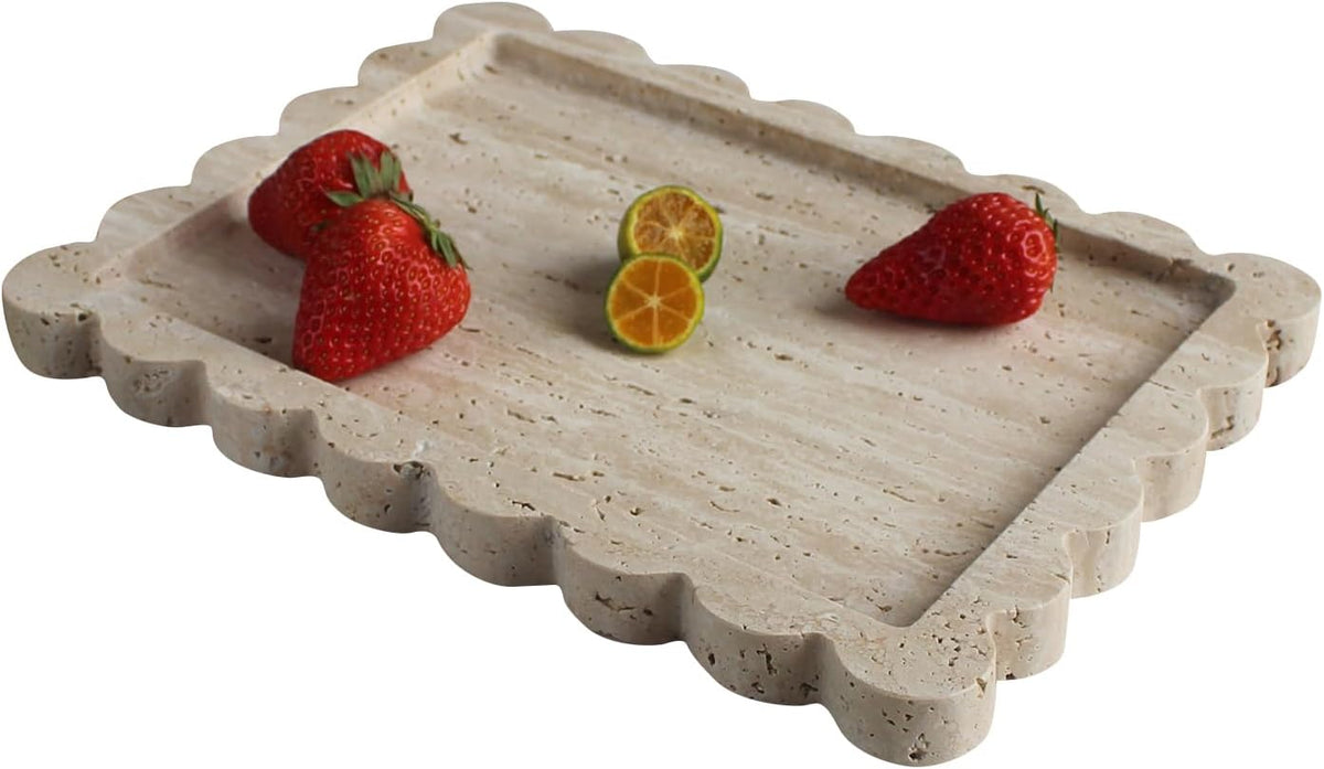 Natural Luxury Scalloped Marble Tray 10.8"x8", Rectangle Vanity Tray for Bathroom Kitchen Counter