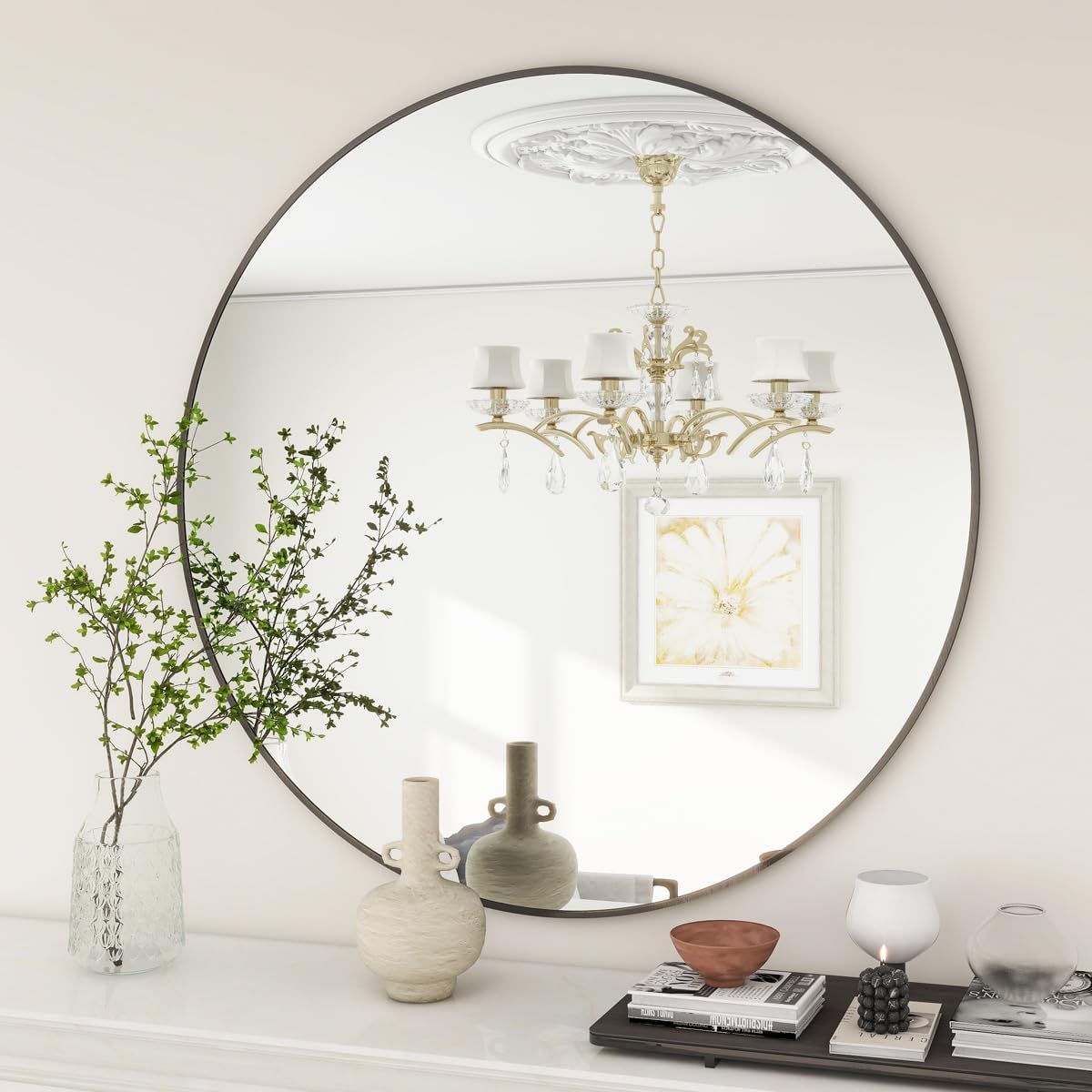 BEAUTYPEAK 20 Inch Round Mirror, Metal Frame Circle Mirror, Wall Mounted for Entryway, Bathroom