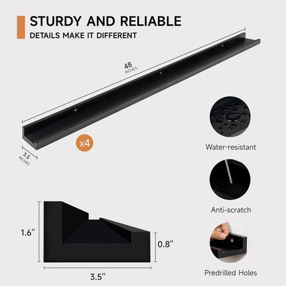 Picture Ledge Shelf for Wall, Floating Shelves Set of 4, 48 Inch Long Nursery Book Shelves for Toys