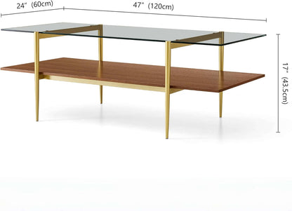 X-Large Rectangle Glass Coffee Table, Mid-Century Modern Design, for Living Room, L47 x W24 x H17