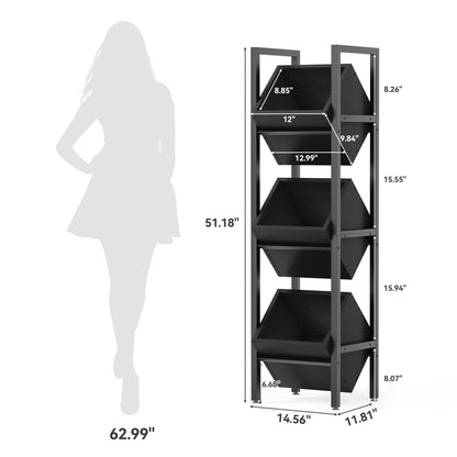 LITTLE TREE 3-Tier Basket Stand, Wooden Floor Stand Shelving Unit, Rustic Standing Organizer